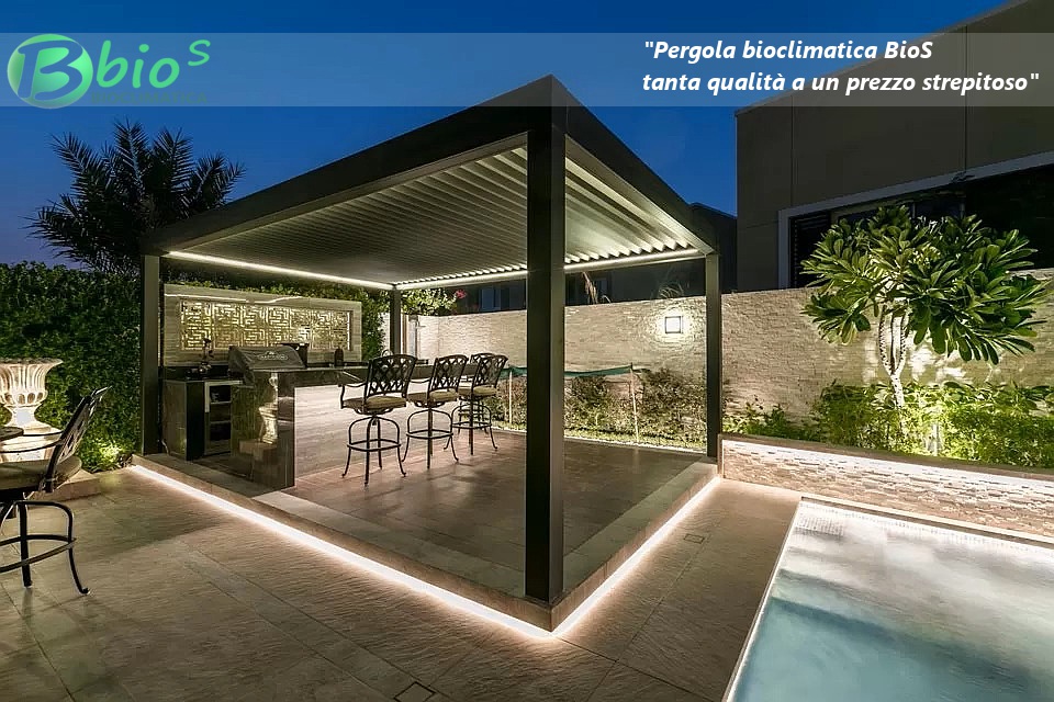 pergola bioclimatica bios con apertura a lamelle motorizzata impianto led
